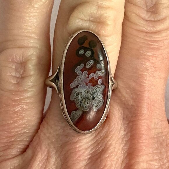 VTG Sterling Silver 925 Oval Bezel Set Ocean Jasper Split Shank Ring Sz 5.75 - Picture 1 of 16